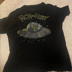 Rick and Morty Black Graphic Tee with Alien Spaceship